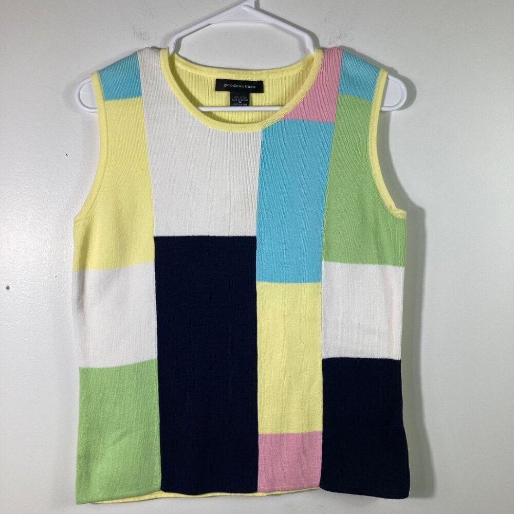 Womens Goodclothes Cotton Pastel Colorblock Knit Top Vest Sleeveless‎ M